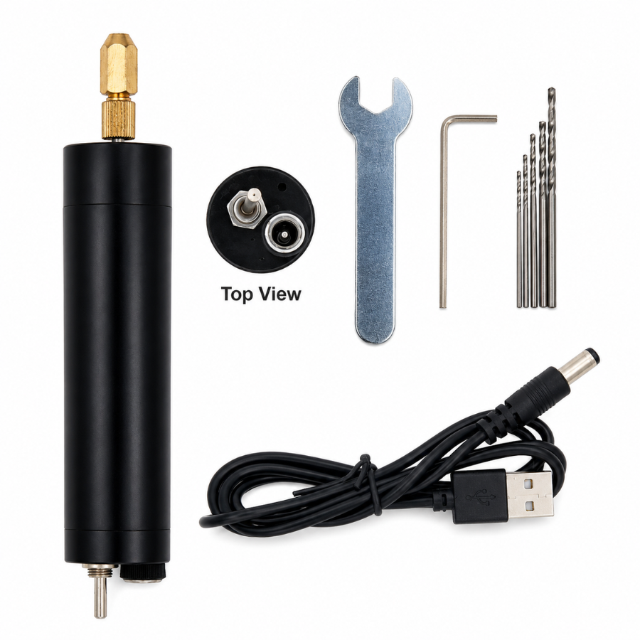 USB Powered Mini Drill Machine With 4 Bits, L-Key & Fitting Tool