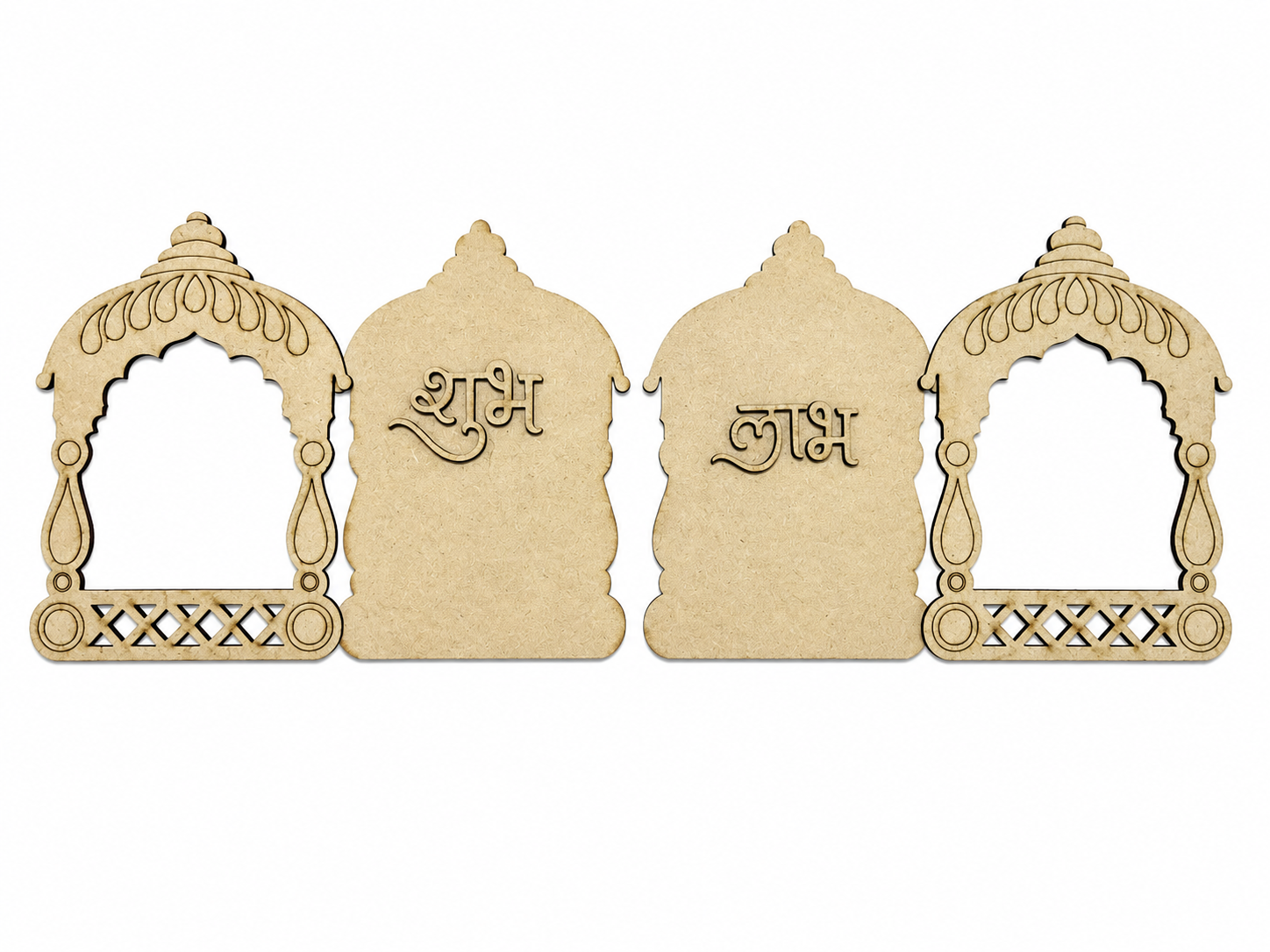 MDF Shubh Labh Arch Cutout Set – Traditional Diya & Pooja Decorative Base for Resin Art