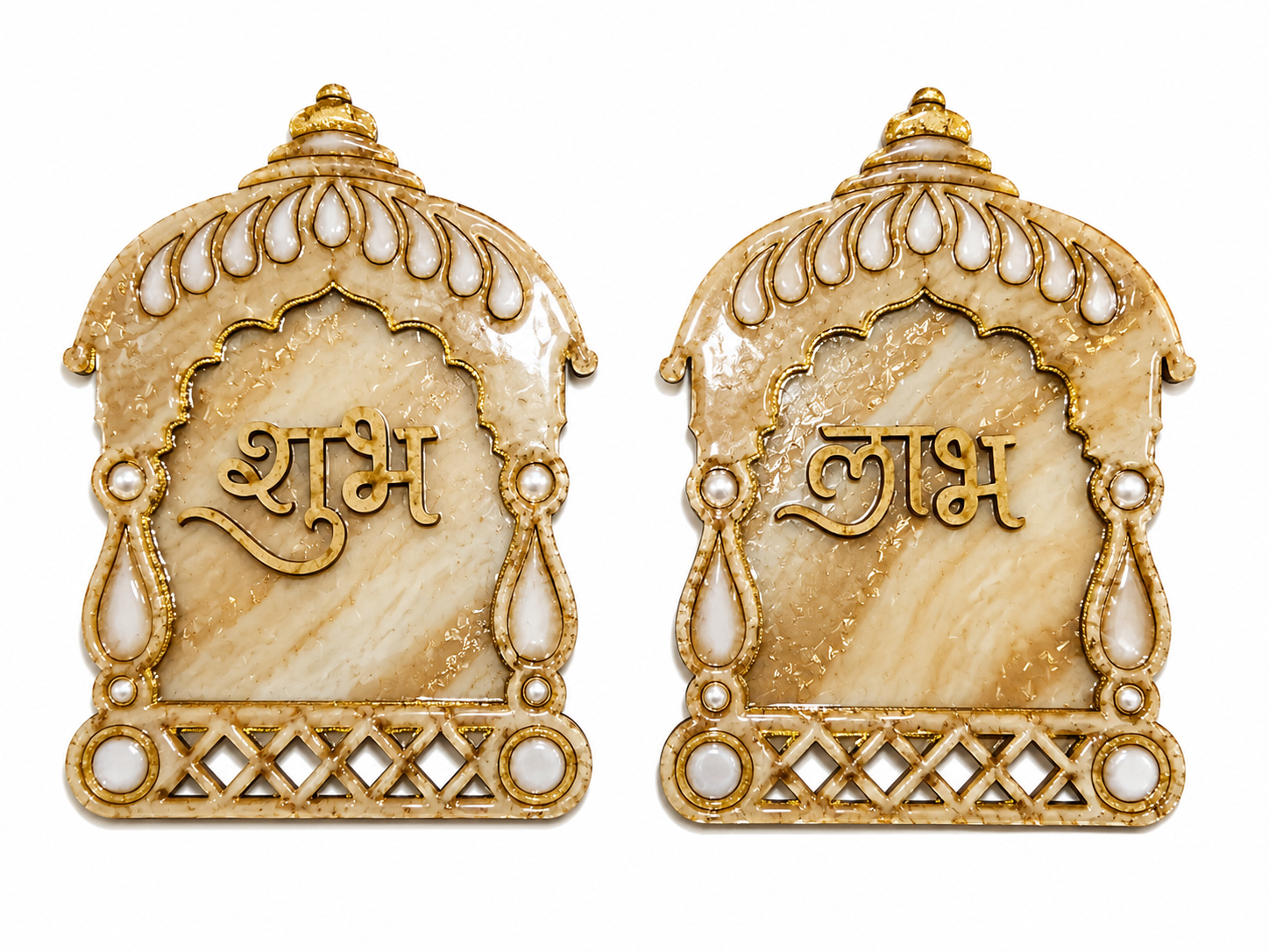 MDF Shubh Labh Arch Cutout Set – Traditional Diya & Pooja Decorative Base for Resin Art