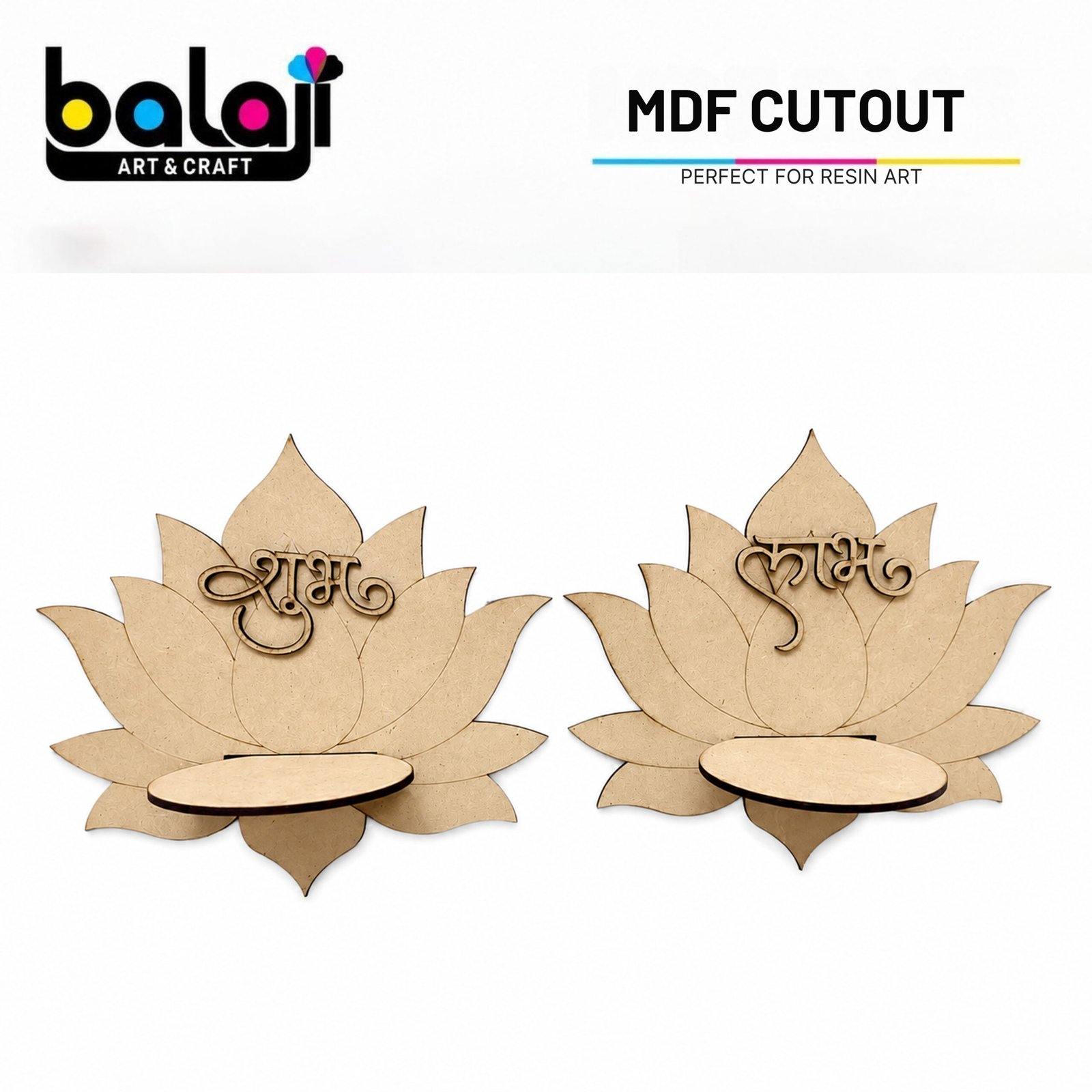 MDF Lotus Shubh Labh Diya Holder Base – Perfect for Resin Art