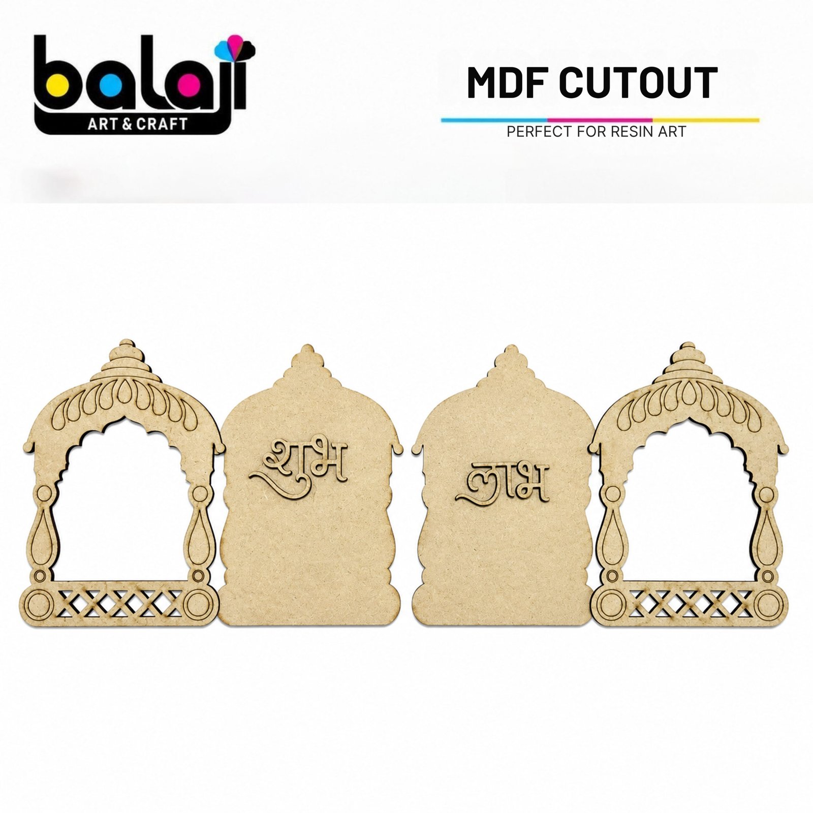 MDF Shubh Labh Arch Cutout Set – Traditional Diya & Pooja Decorative Base for Resin Art